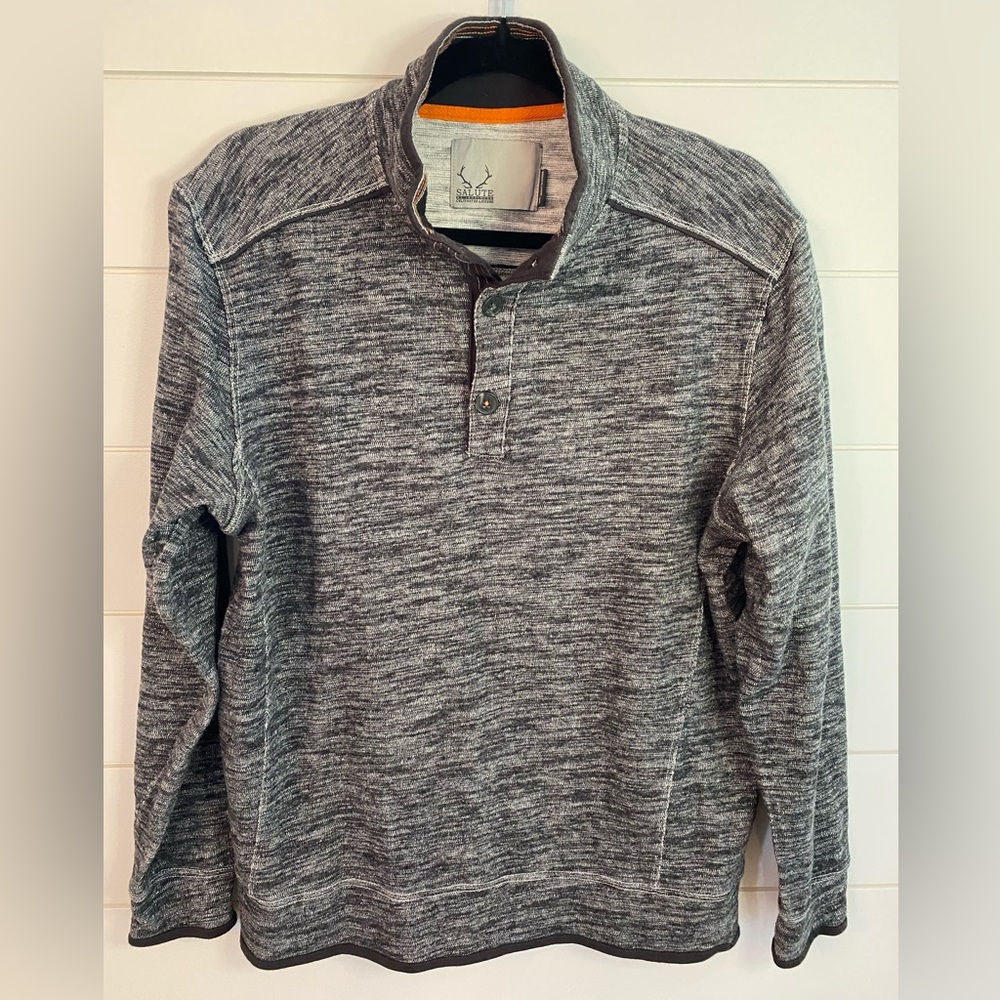 Men's 100% Cotton Marled Black Long Sleeve Henley Shirt MD Casual Closet Staple